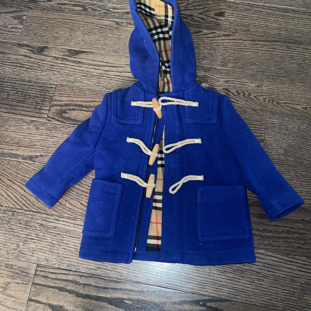 Blue Pea Coat with Toggle Closures and Hood